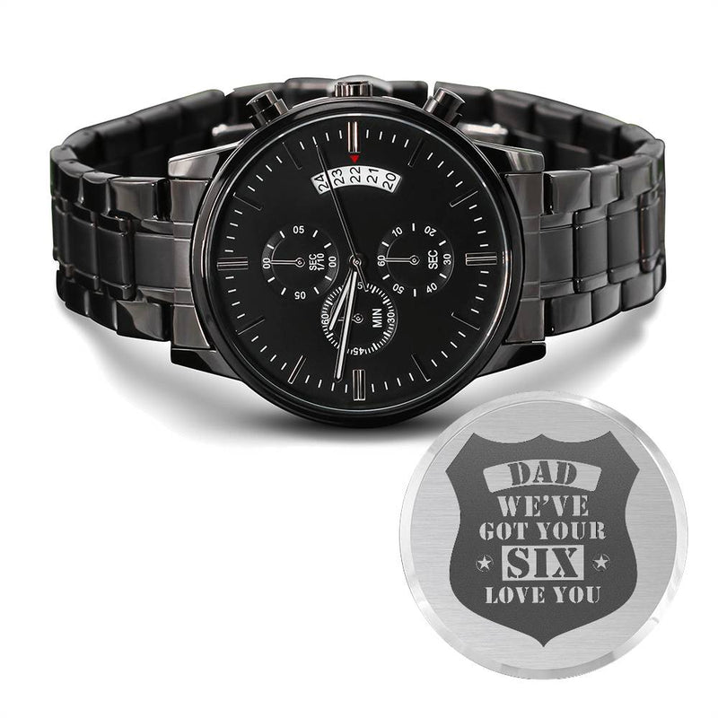 Engraved Watch We've Got Your Six (Charcoal Black) – Men's Watch